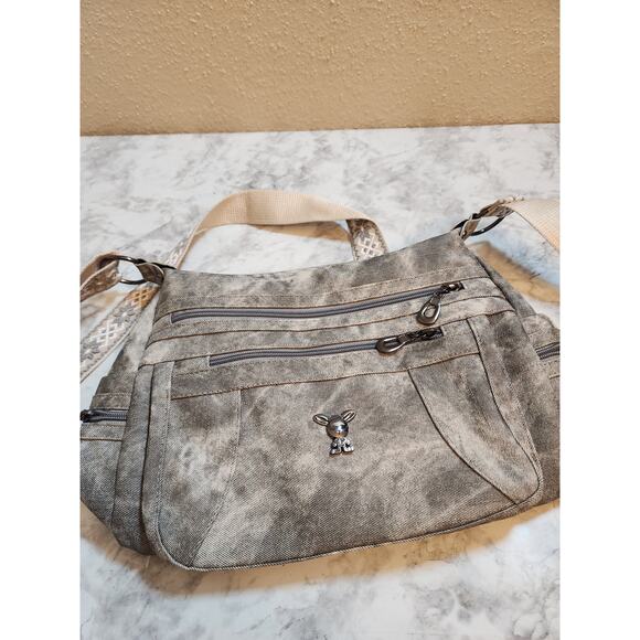 No Brand Women's Charcoal Gray Washed Denim Look Pattern Strap Crossbody‎ bag - Picture 4 of 8